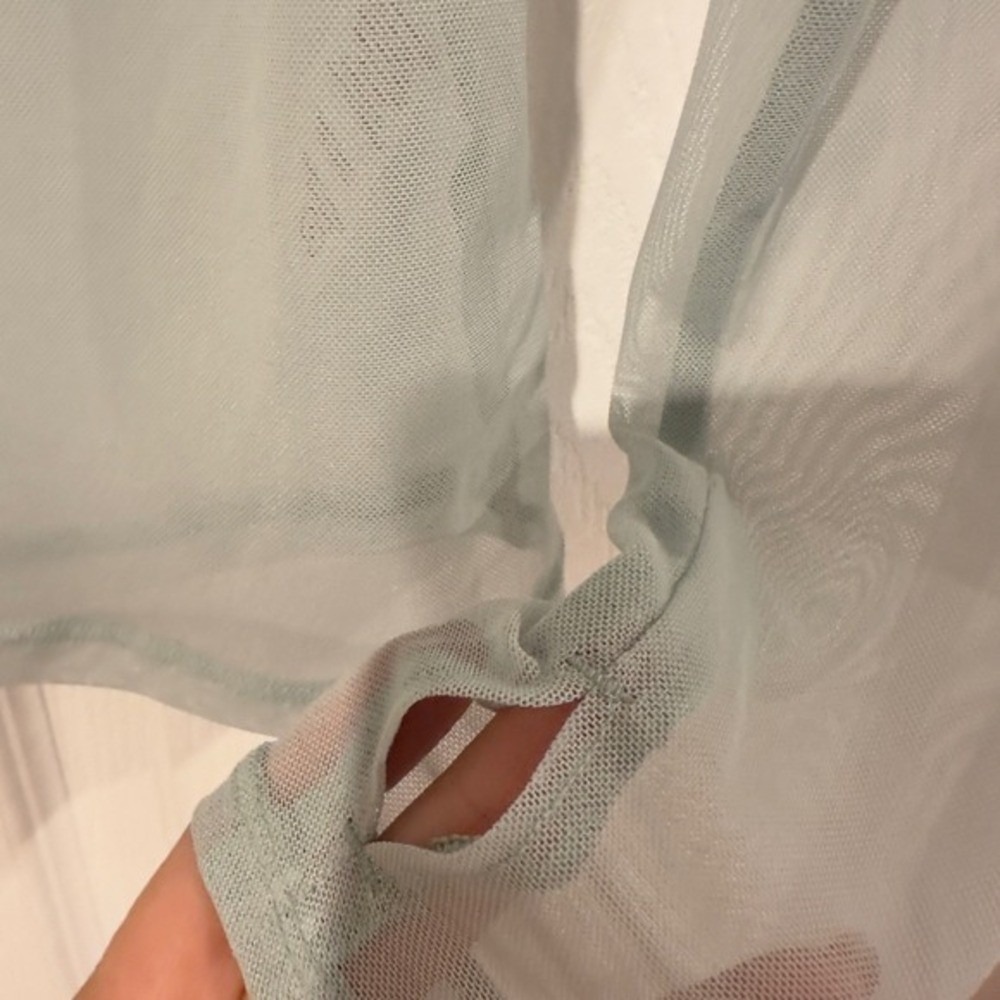 CALIA Smoked Turquoise Draped Funnel Long Sleeve Sheer Mesh Top Coachella M - Picture 3 of 6
